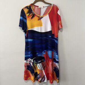Jess & Jane Shift‎ Dress Small Colorful Monet Painted Artsy Lagenlook Bright Art